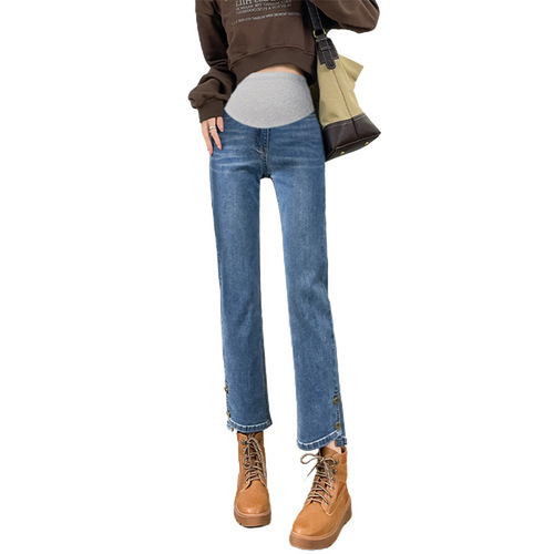 Maternity pants autumn and winter style straight cigarette pants  new spring and summer small people jeans spring wear slimming