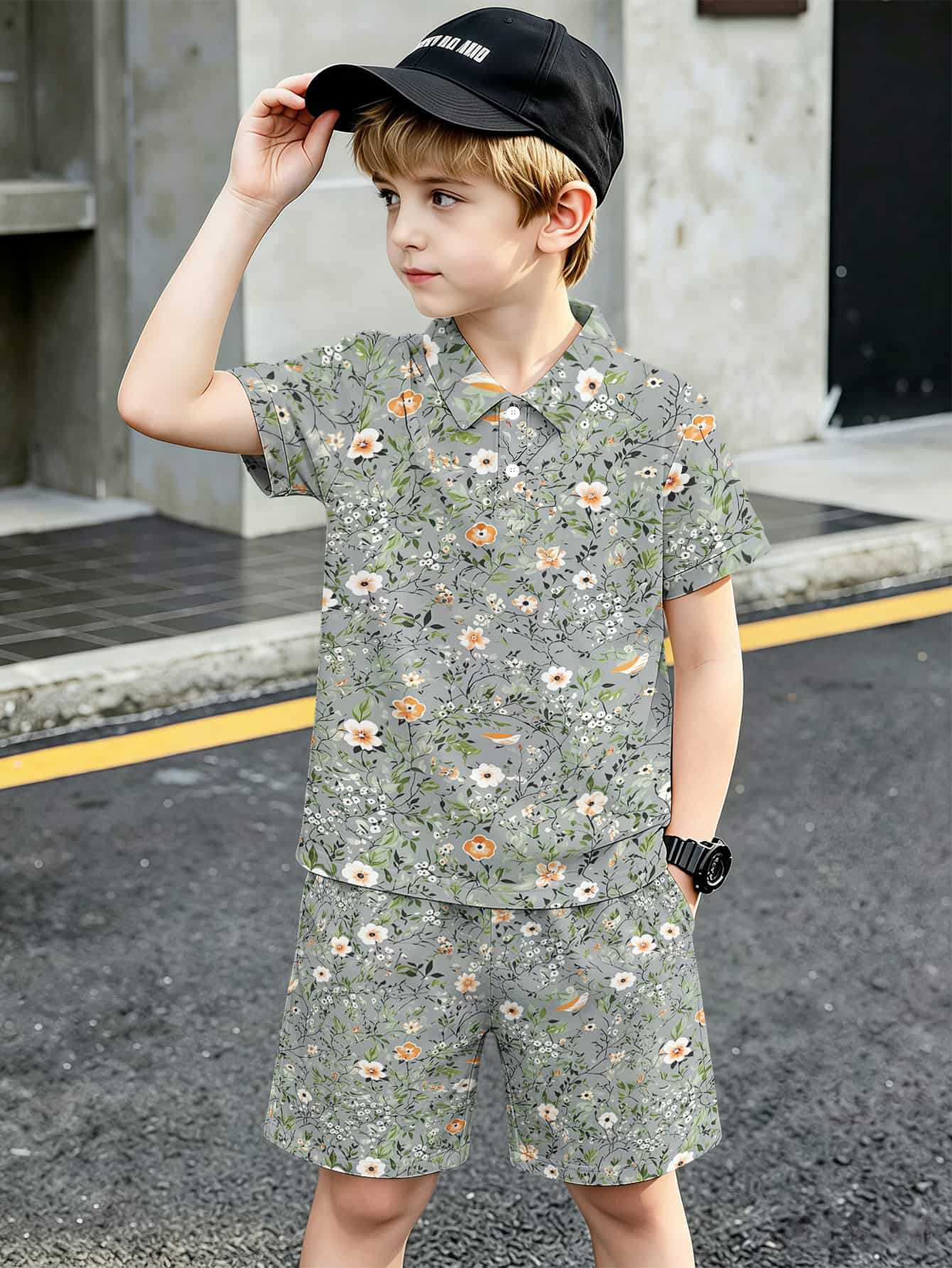 Boys T-shirt And Shorts Set With 3d Printed Design_voghion.com