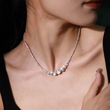 S925纯银渐变猫眼碎银子项链女轻奢小众时尚高级感气质2024年新款