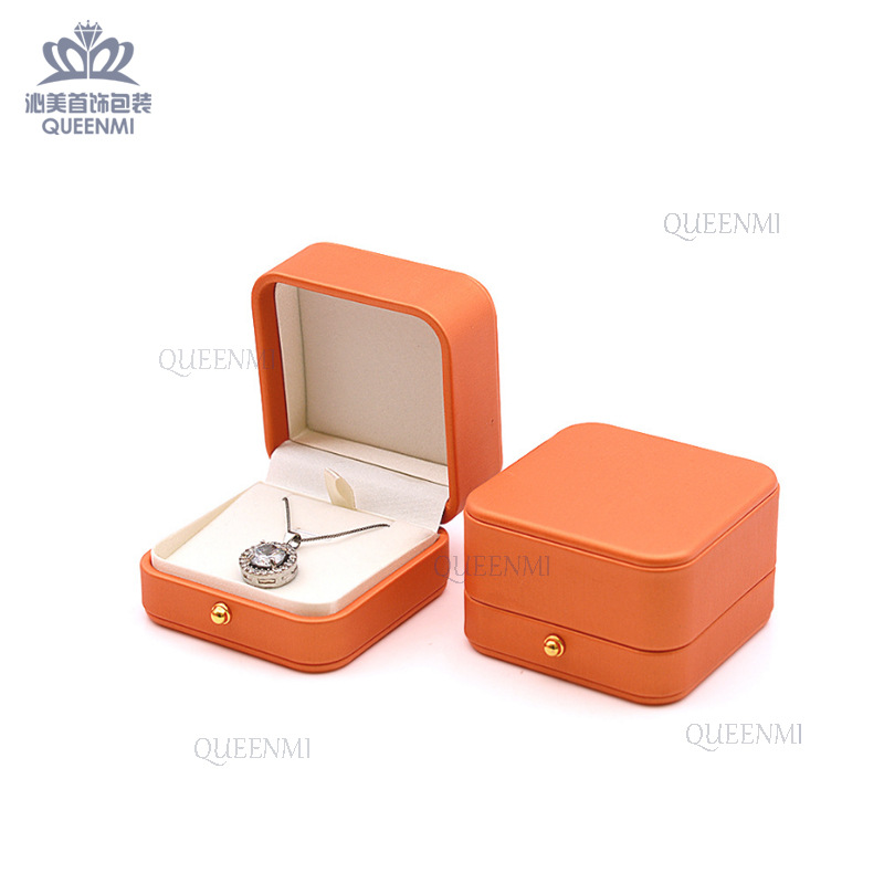 En stock esquina redonda Flip naranja anillo colgante Stud pendientes pulsera larga cadena joyería caja broche pendientes caja de joyería