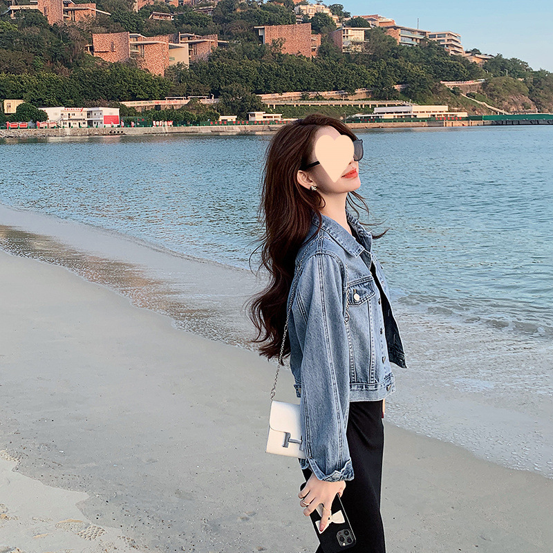 淺藍色水洗休閒牛仔外套女短款2025春秋新款修身百搭顯瘦潮流上衣