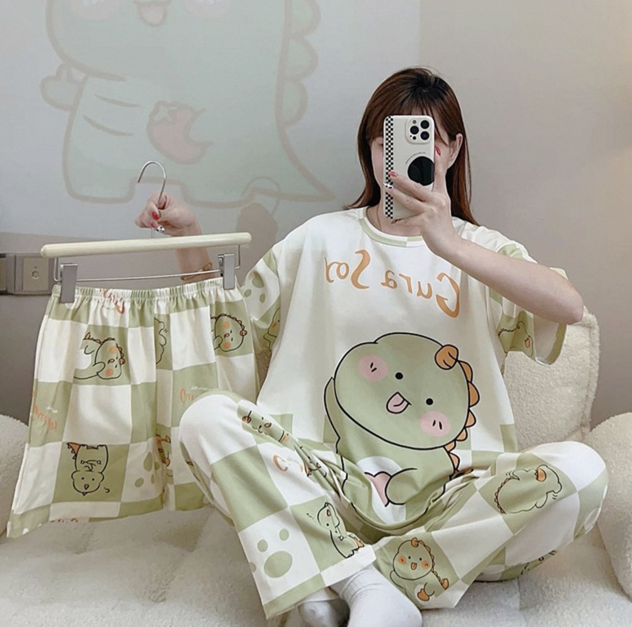 [conjunto de tres piezas] pijamas de mujer nuevo cuello redondo de verano manga corta ropa casera casual pantalones cortos sueltos set