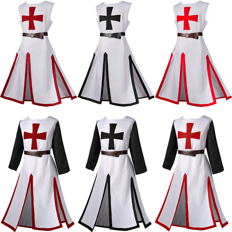 New Amazon Halloween Knights Templar Medieval Robe Costume Plus Size Prom Party Stage Costume