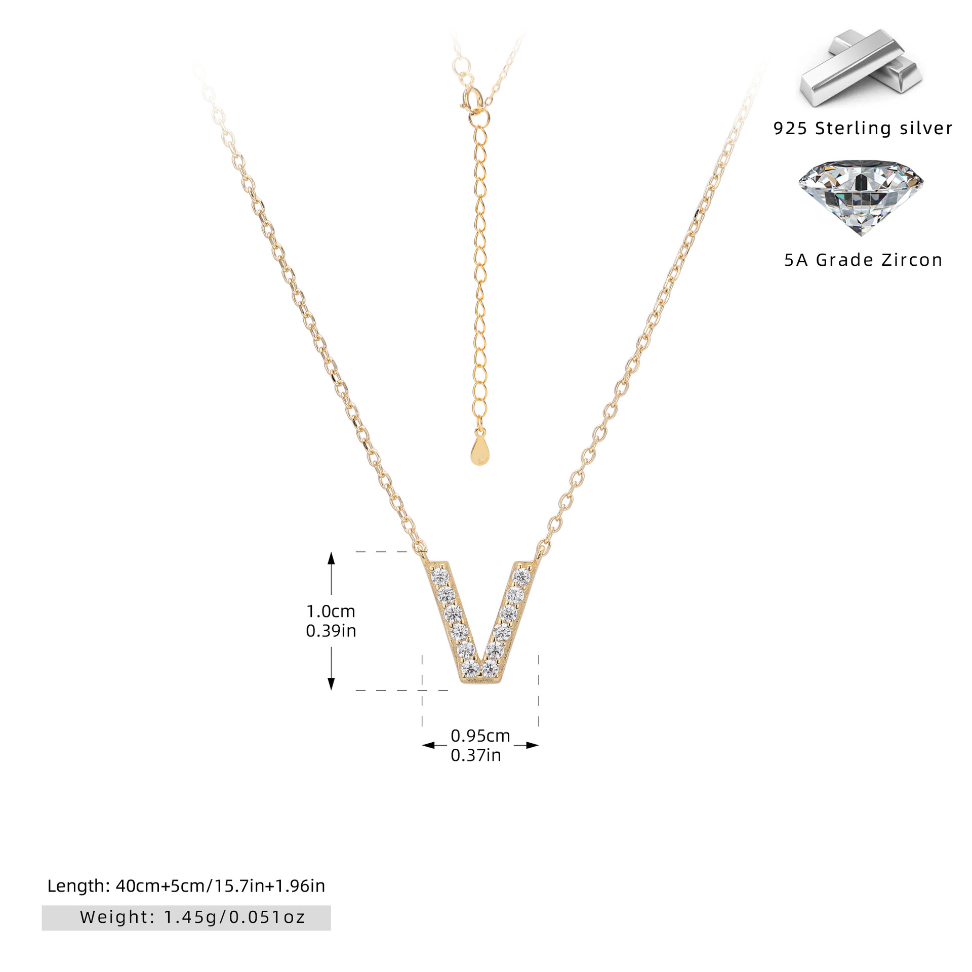 925 Silver Plated Gold-V