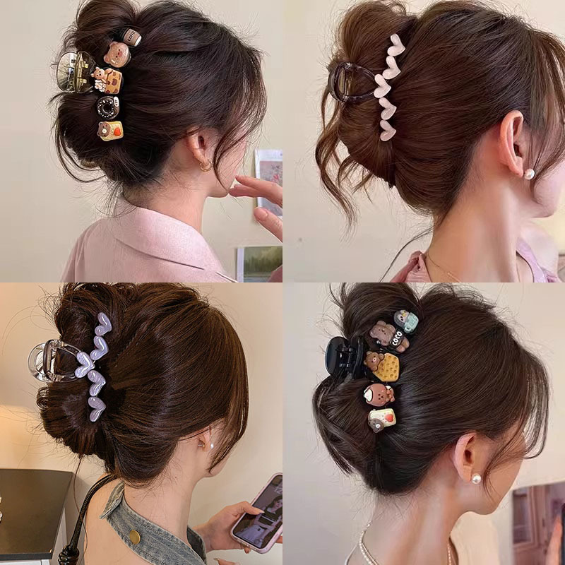 Caricatura encantadora galleta agarrar clip para mujeres 2025 nuevo temperamento clip para el cabello clip para el cabello tiburón clip para el cabello agarrar adornamiento