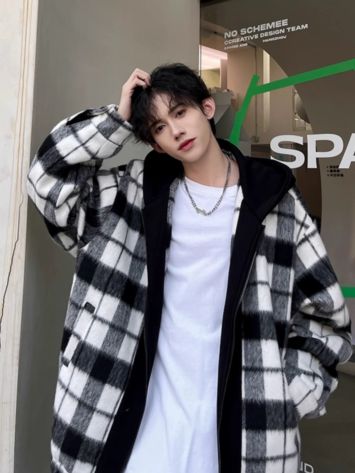 Chaqueta de hombre estilo de primavera 2025 nueva moda top a cuadros ropa de primavera para niños grandes abrigo de hombre guapo