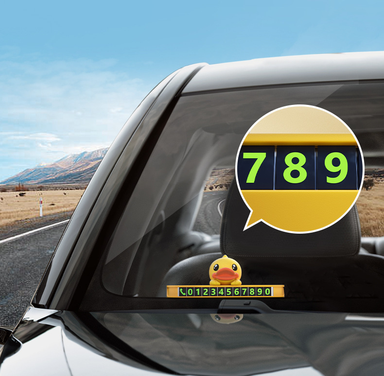 Little Yellow Duck Temporary Parking Phone Number Plate, Hidden Car Moving Number Plate, Cute Car Accessories