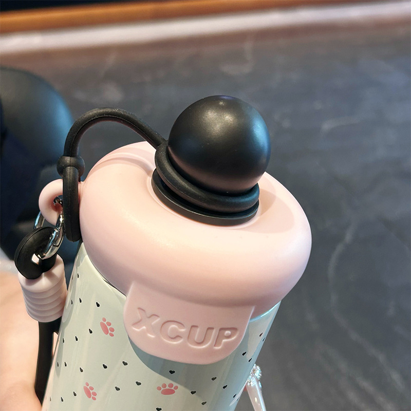 新しいポータブルストローカップ、二層ステンレス鋼断熱カップ、見栄えの良いコーヒーカップ、かわいい漫画のウォーターカップ|undefined