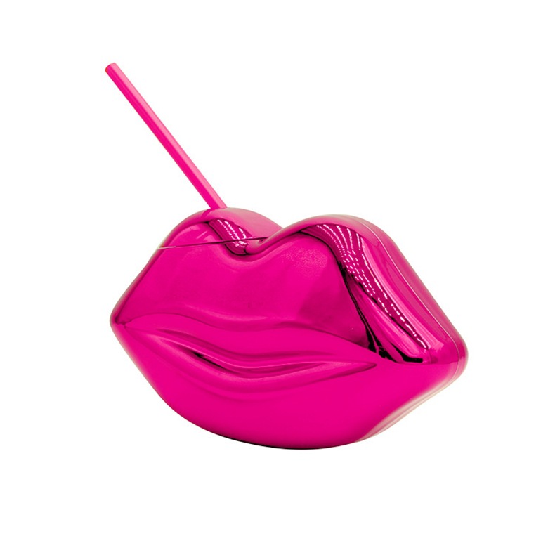 Transfronterizo nuevo labio rojo taza de agua galvanoplastia taza de paja de plástico copa de vino taza de bebida de forma especial Barra de San Valentín