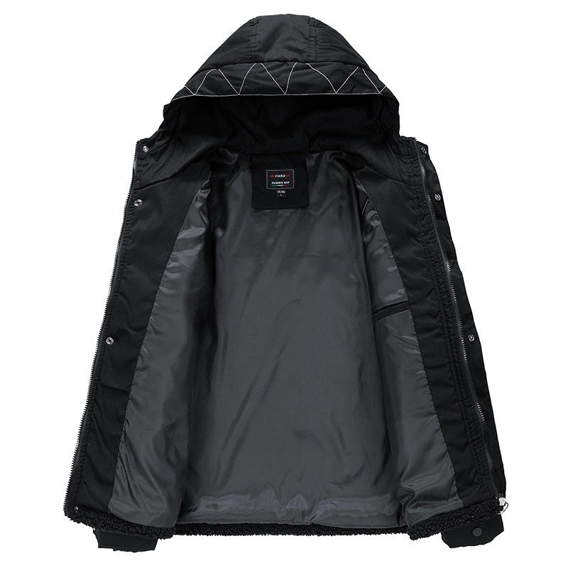 Velvet three dimensional black winter jacket with hood, for teenagers
