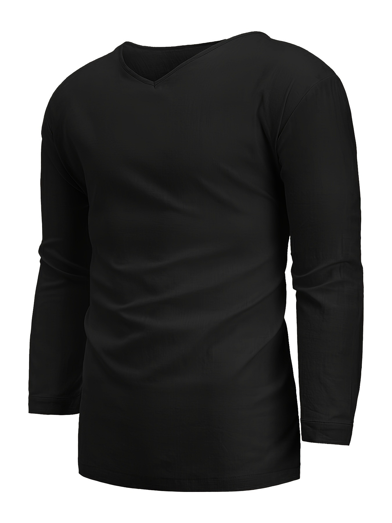 Men's Solid Color Simple Style V Neck 3/4 Length Sleeve Loose Men's T-shirt display picture 7