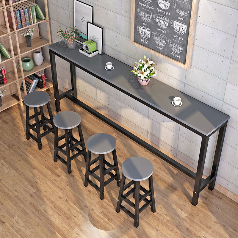 Simple Wall-Mounted Bar Table, Commercial Narrow Table, Home-Use Long Table, Milk Tea Shop Table and Chair Set, High-Legged