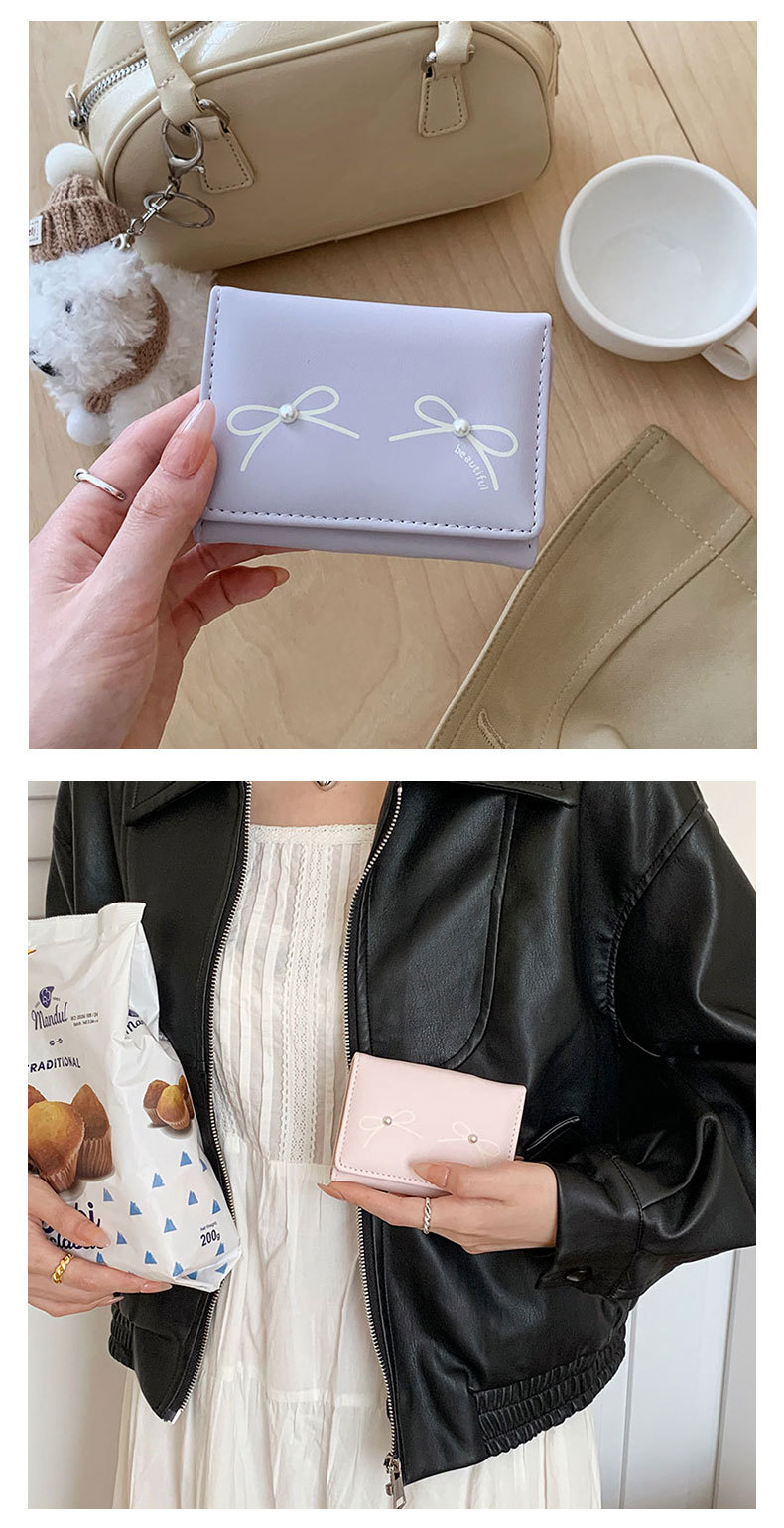 48g Weight Polyester Lining Material Magnetic Buckle Closure Type Small Wallets Bags Type 1 Piece Quantity Holiday, Daily Occasion Pu Leather Material Bow Knot Pattern All Seasons Season Women's Gender Sweet Style Square Shape Women's Bow Knot Pu Leather Magnetic Buckle Wallets 4