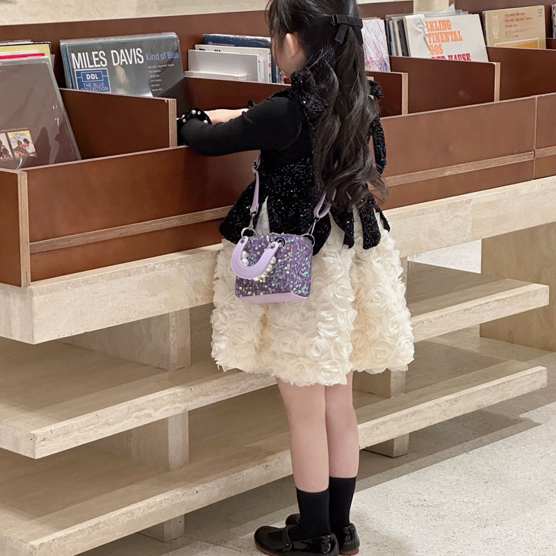 Moda coreana de sequillas niñas bolso de hombro dulce perla bolso de mano bebé nuevo mini bolso para niños