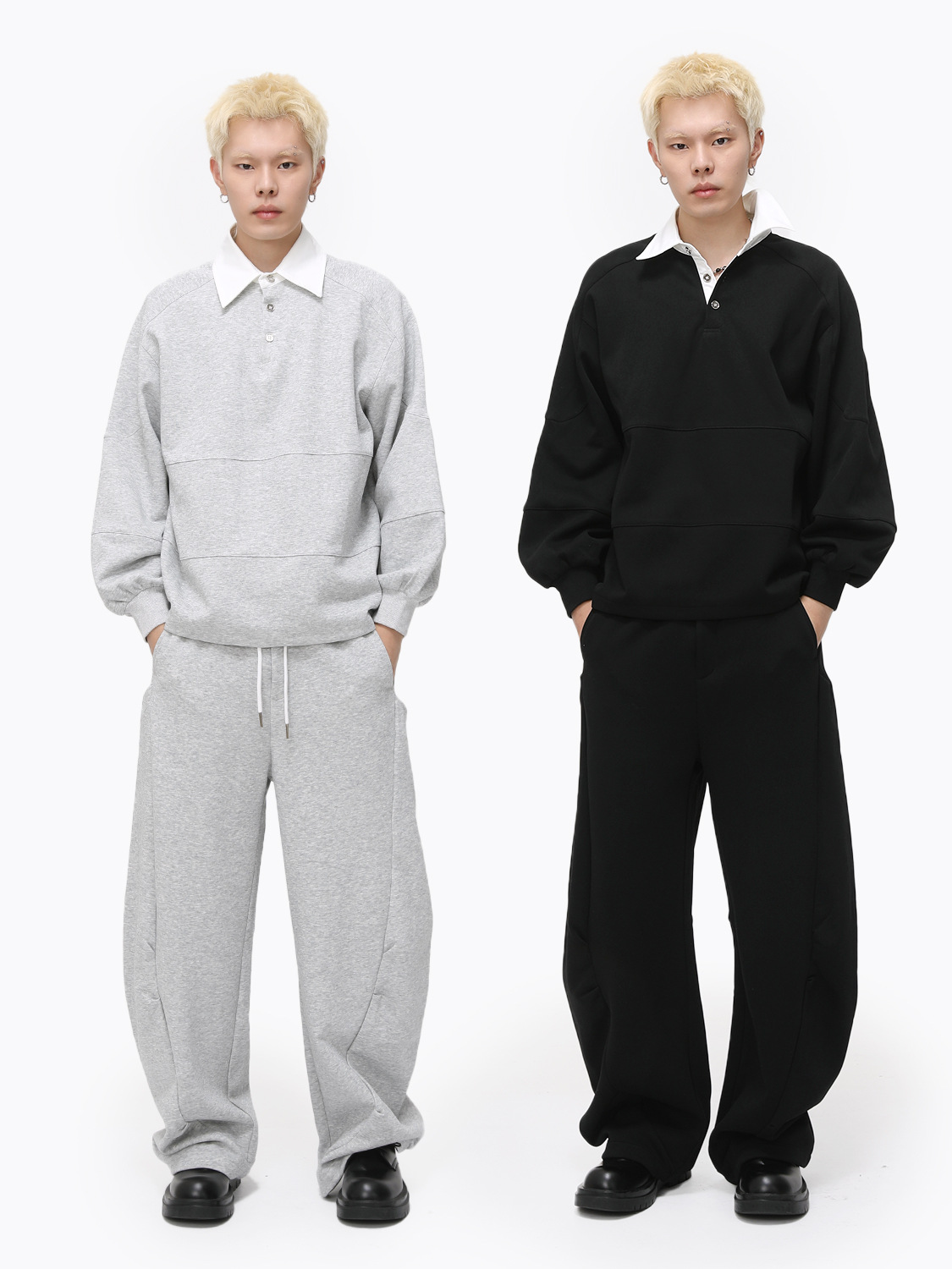 MTLCLOTHES Hombres| Polarizado coreano con solapa de contraste Polo simple y suelta machete con piernas anchas