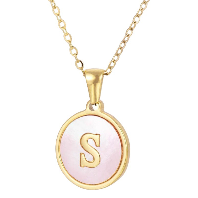 INS Cruz-frontera europea y americana 18K redondo rosa Shell colgante de letra de acero inoxidable collar de letra de acero de titanio de comercio exterior para las mujeres
