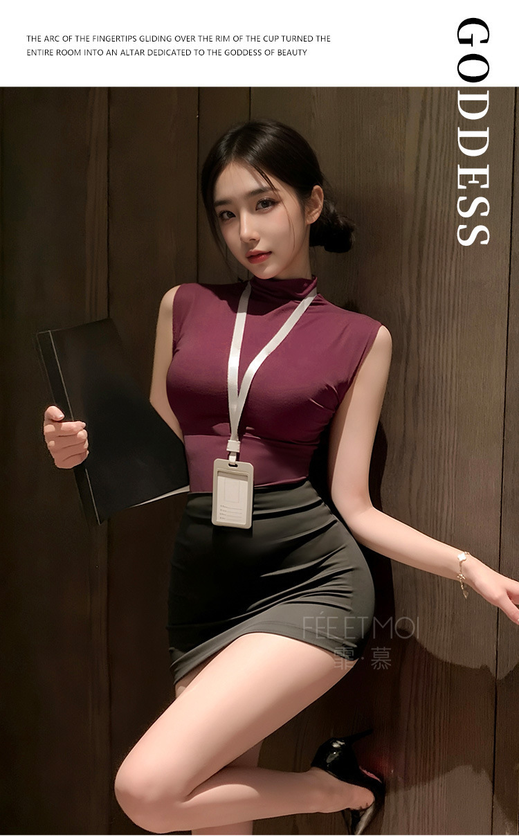 Feimu Secretary Costume Set with Top, Pencil Skirt, Thong and Badge — detail image 28