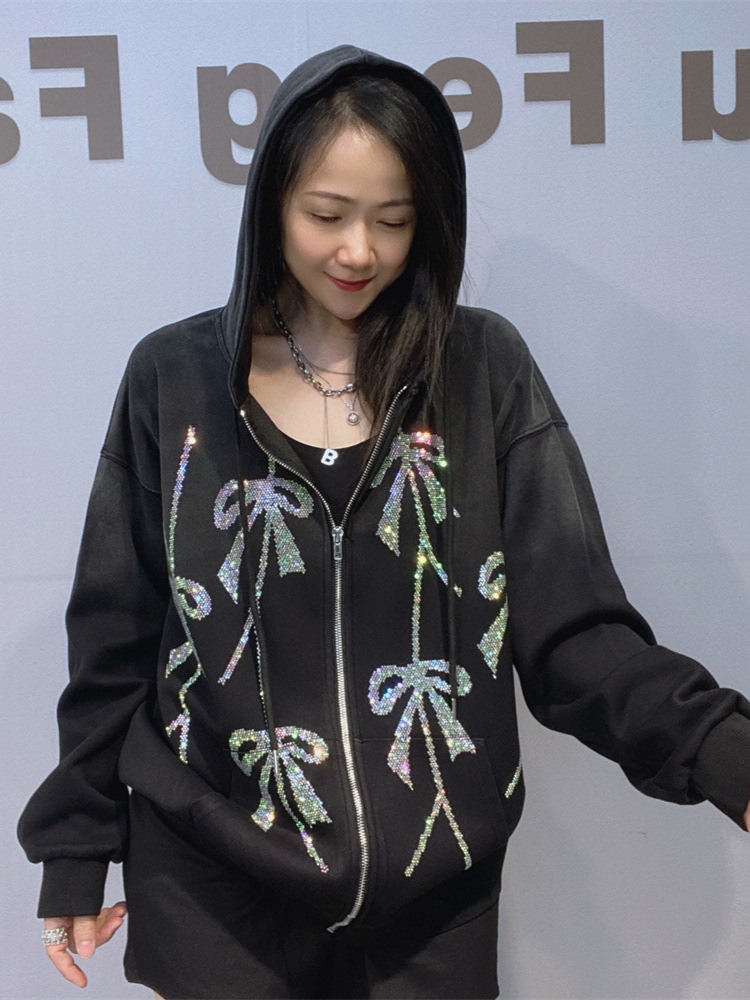Amazon Europa y Estados Unidos transfronterizos ropa de mujer con capuzas con cremallera Cardigan mujeres otoño y invierno nuevo chaqueta suelta de perforación caliente de industria pesada