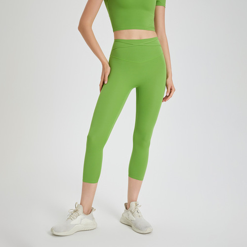 European and American one-piece waist-cinching naked-feel stretch yoga pants without awkward lines running sports quick-drying fitness pants cropped pants