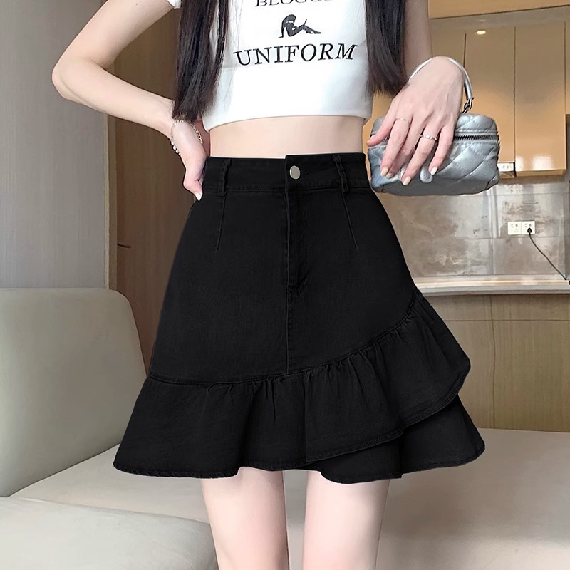 牛仔鱼尾短裙半身裙女2025新款春夏季款高腰遮肉不规则a字包臀裙|undefined