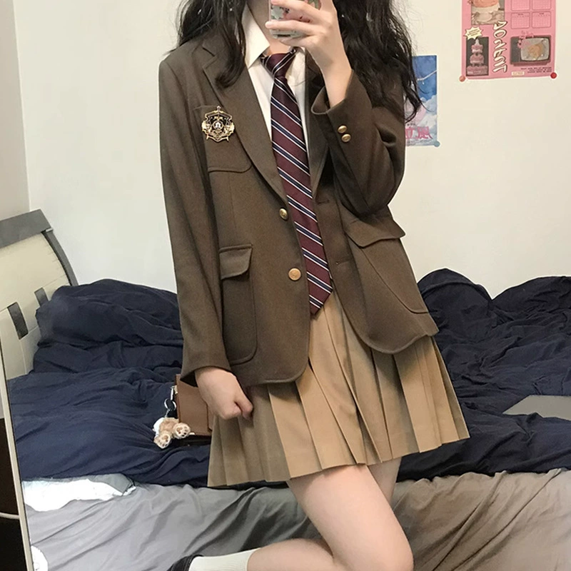 Корейский стиль костюм куртка студент женский колледж Стиль JK Униформа костюм маленький костюм полный комплект осень и зима плиссированная юбка