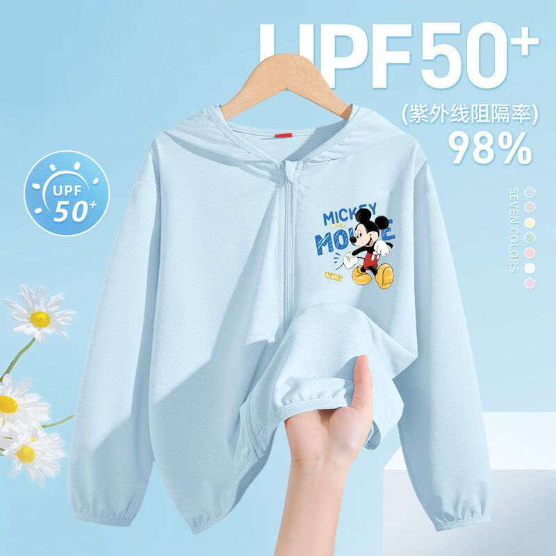 Mickey Boys Casual Hooded Cardigan Mickey Mouse Sun Protection Clothes Minnie Girls Cartoon Animation Thin Long Sleeve Jacket
