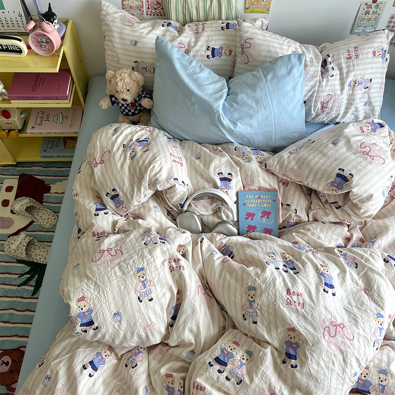 Clase A ropa de cama desnuda para dormir cuatro piezas de algodón lavado con agua sábanas de aire cubierta de cama de grado madre y bebé dormitorio de tres piezas
