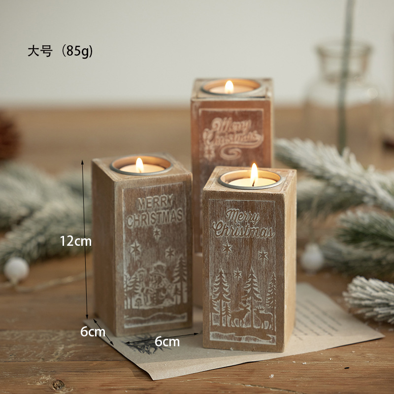 Nuevos productos transfronterizos decoraciones navideñas de madera candelabros para hacer viejas decoraciones de escritorio retro de Navidad disparo de props