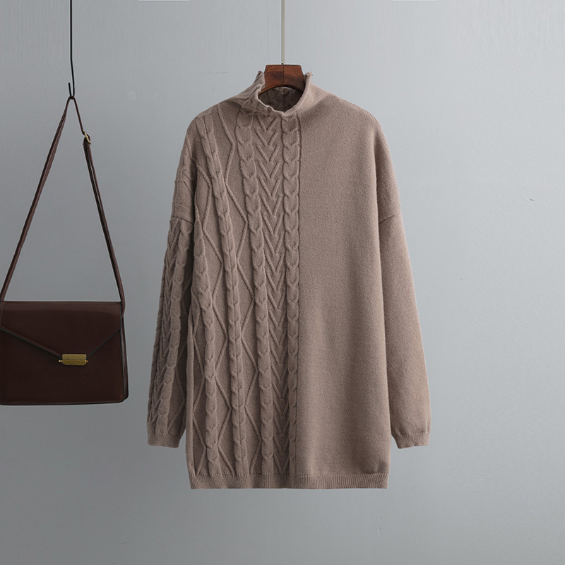 Damenbekleidung Herbst und Winter große Größe Rollkragenanzug Mode neue sanfte faule Stil Pullover zweiteiliges Set einfarbig gestrickt_voghion.com
