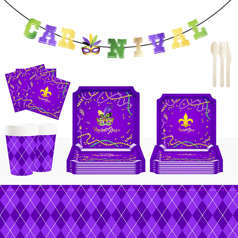 Cross-border New Product Paper Tray suit Carnival Theme Decoration Party suit Tableware Disposable Paper Tray Paper Cup Tissue