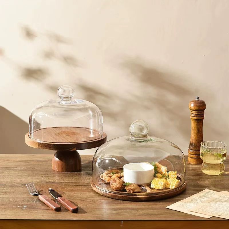 Bandeja de dim sum de celebridades creativas de Internet Bandeja de pastel nórdico nuevo plato de exhibición de bandeja de fruta de pastelería con cubierta de vidrio transparente simple