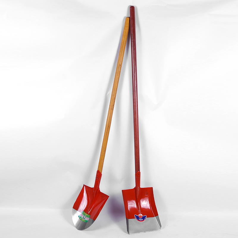 Iron shovel, large steel shovel, steel spade, snow shovel, pointed steel shovel, iron spade, hardware agricultural tool with wooden handle, square-head and pointed-head manganese steel shovel