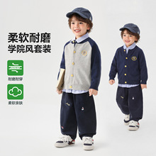 右欧男童春装套装学院风儿童宝宝小童针织开衫外套长袖衬衫长裤子