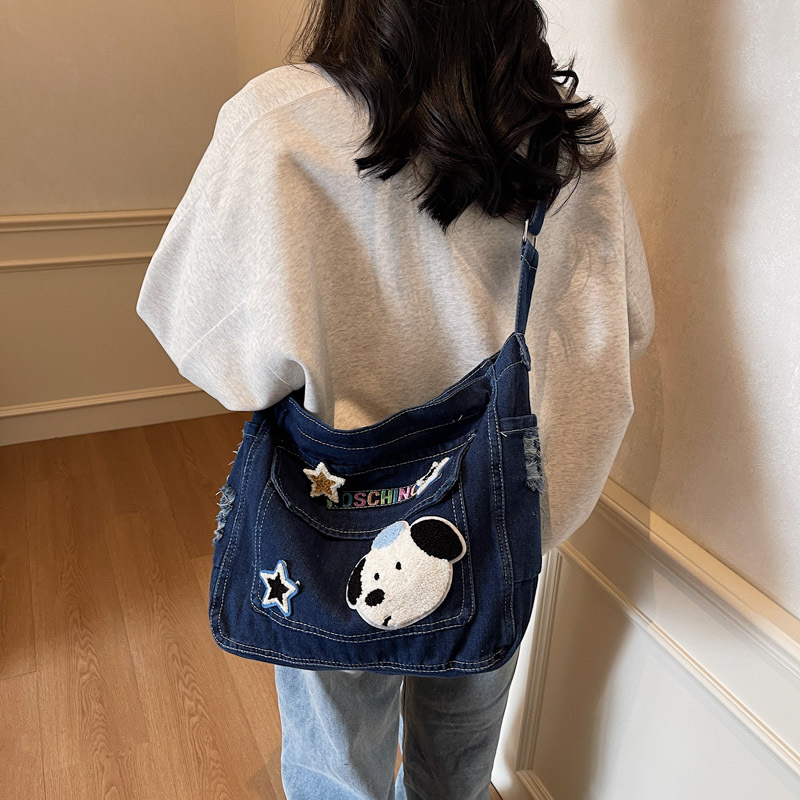 Cute Girls' Denim Crossbody Bag, Large Capacity Messenger Canvas Bag, Casual School Bag For Students, Niche Shoulder Bag - Thumbnail 2