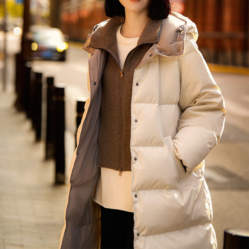 Big Fluffy Fleece | Xuejian 95% White Goose down Jacket, Faux Two-Piece Mid-Length Hooded down Coat, Women's New Winter Style. Big Fluffy Fleece | Xuejian 95% White Goose down Jacket, Faux Two-Piece Mid-Length Hooded down Coat, Women's New Winter Style.