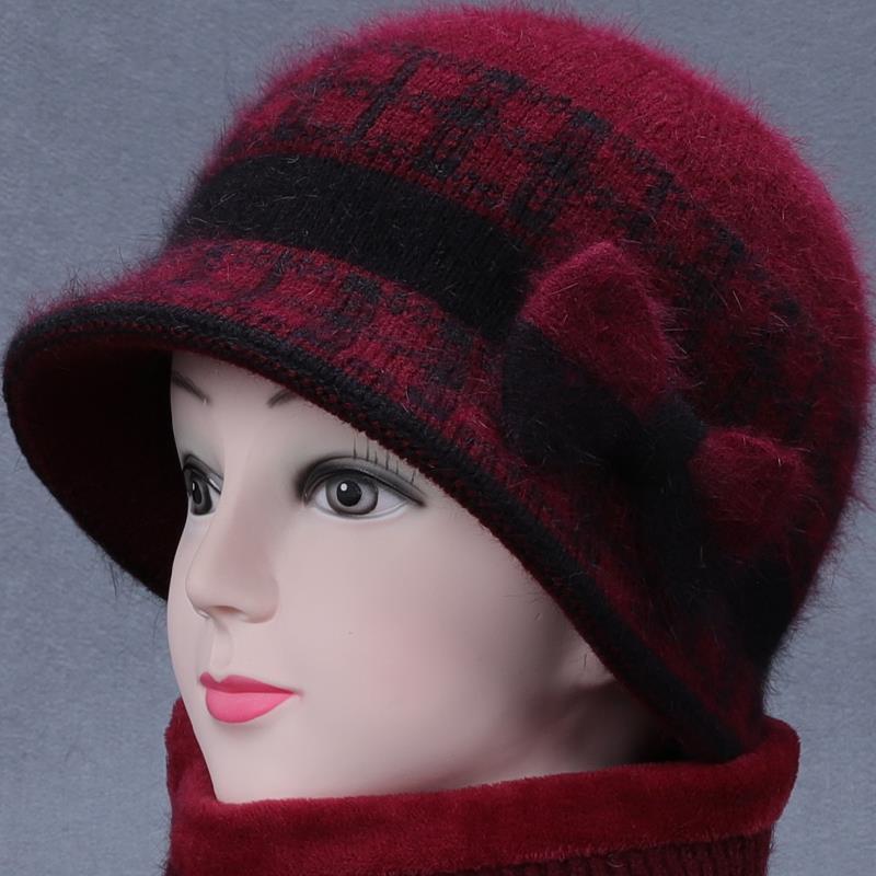 Middle-aged And Elderly Thickened Fleece Winter New Style Mom Women's Bowknot Warm Wide Brim Knitted Hat_voghion.com