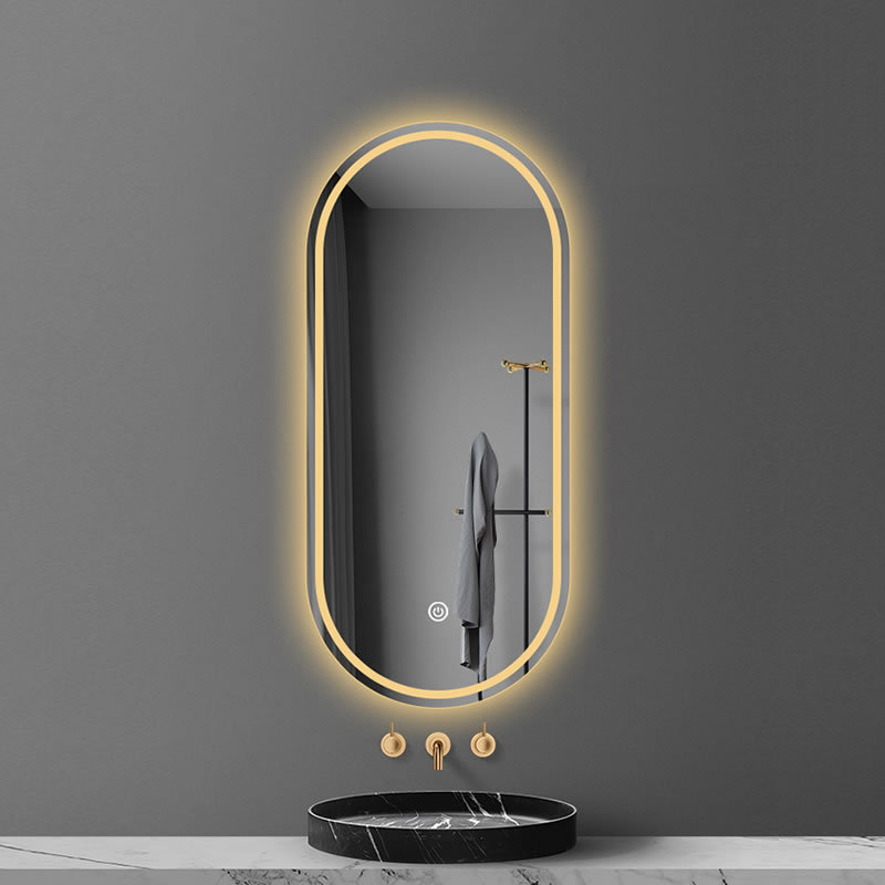 Runway Type Smart Bathroom Mirror Oval Wall-Mounted Led with Light Makeup Vanity Bathroom Mirror Touch Screen Wall-Mounted