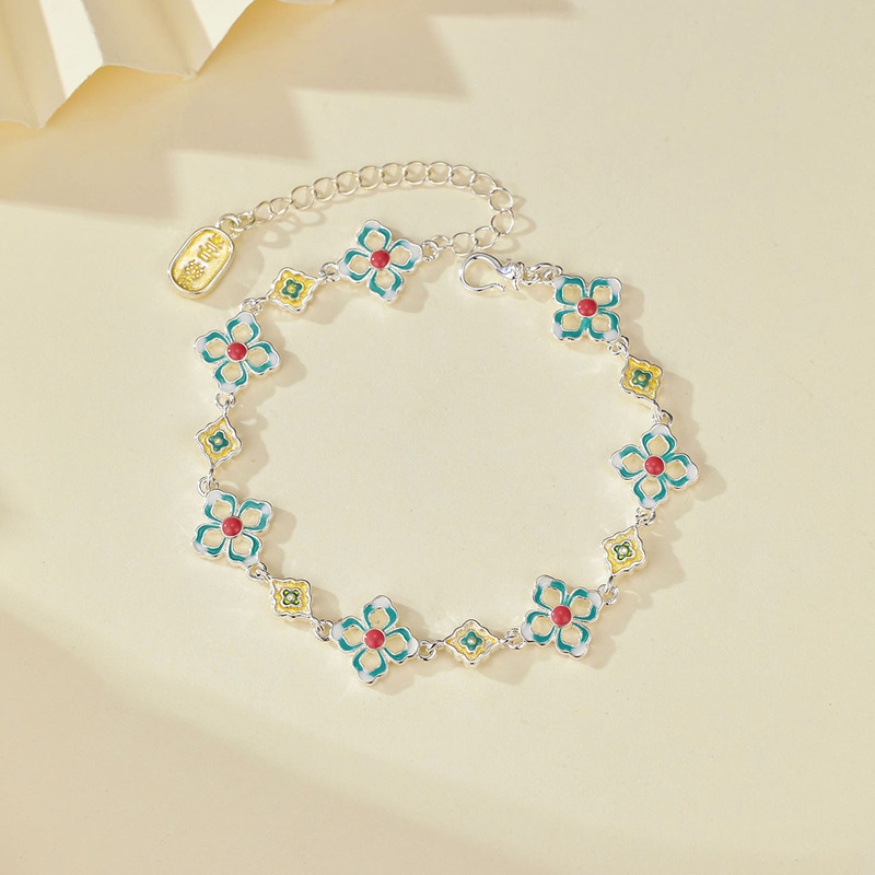 Silver Four-Leaf Clover Light Luxury High-End Women's New Chinese Style Versatile Gift for Best Friend or Girlfriend