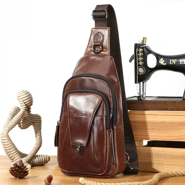 Captain Niu Leather Men's Genuine Leather Shoulder Crossbody Chest Bag First Layer Cowhide Fashion Multifunctional Sports and Casual Chest Bag