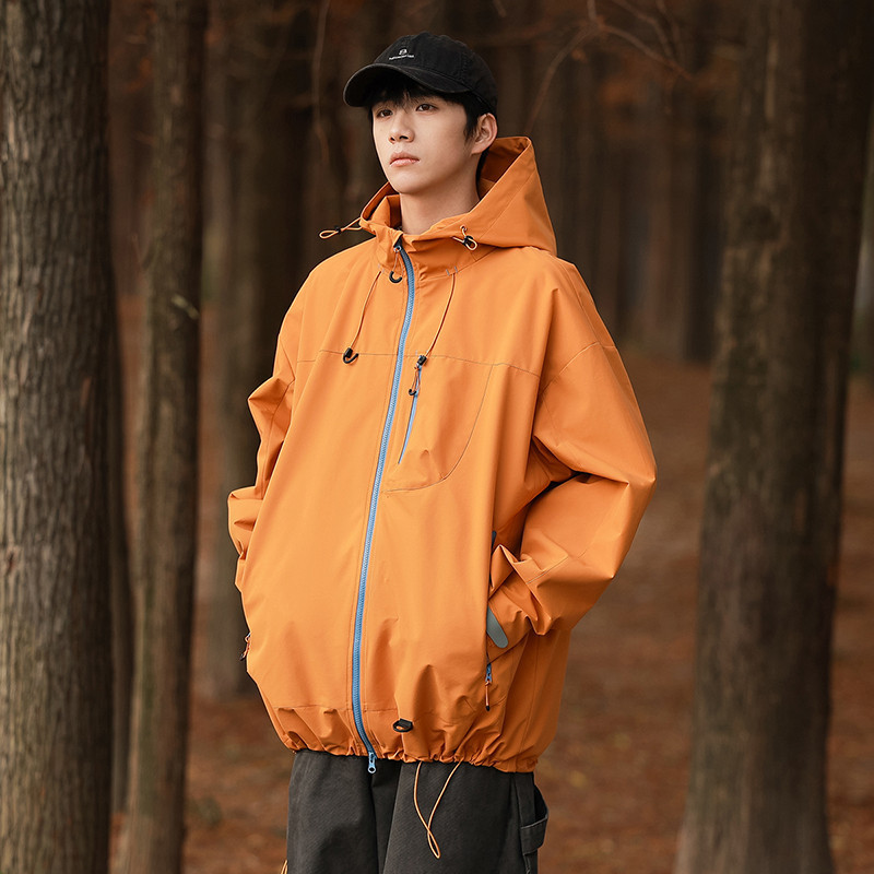 Camel-style men's hooded jacket for spring and autumn, outdoor windproof and waterproof, loose casual outerwear, workwear jacket, trendy Camel-style men's hooded jacket for spring and autumn, outdoor windproof and waterproof, loose casual outerwear, workwear jacket, trendy