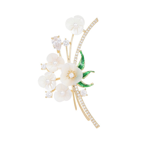 Retro Chinese style cheongsam Hanfu accessories shell flower cardigan fixed clothes silk scarf button natural mother-of-pearl flower brooch