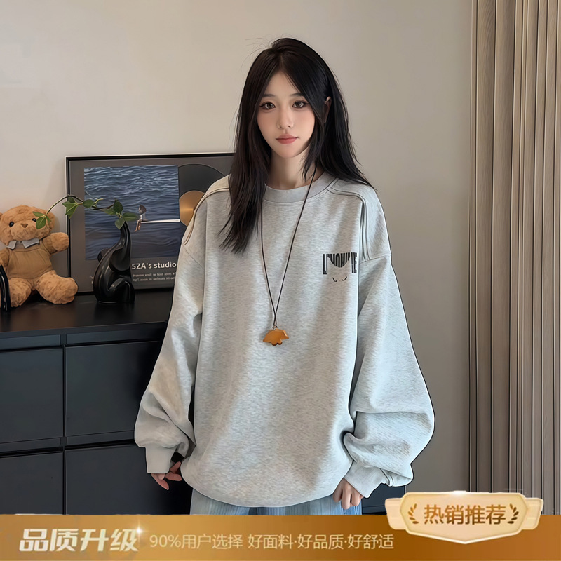 美式高街无帽卫衣男款高级感恶魔猫眼印花长袖T恤设计感情侣上衣|undefined