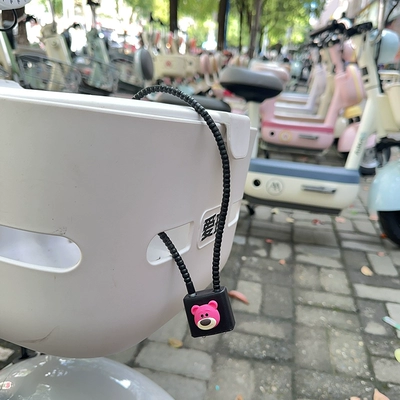 Helmet lock | key lock anti-theft lock - 38cm-thick-steel-cable-rope-key-style-black-strawberry-bear