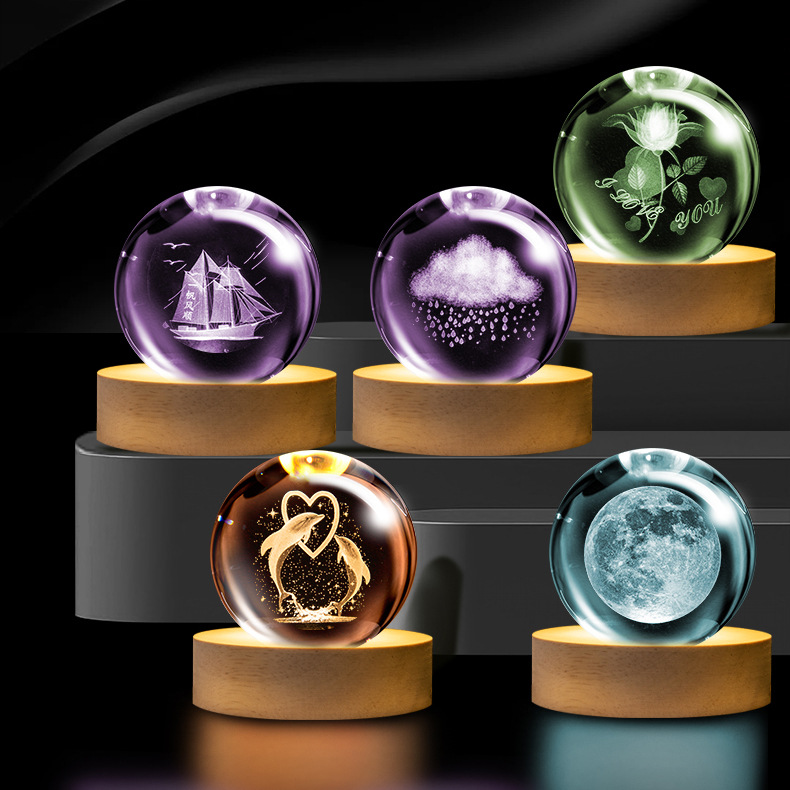 Luminosa galaxia cristal bola noche luz galaxia cristal artesanía 3D láser interior talla Regalo de Cumpleaños decoración creativa