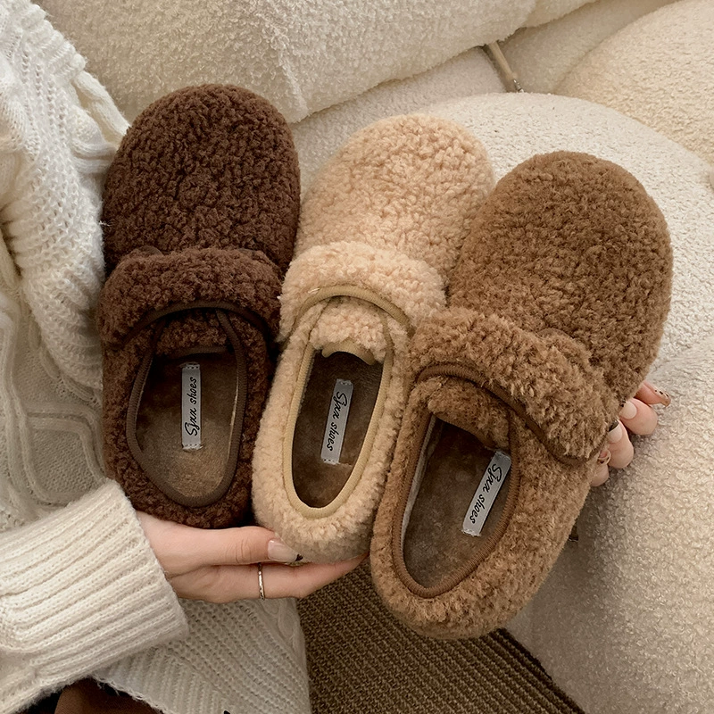 Модные пригородные бархатные толстые теплые плоские хлопчатобумажные туфли женские 2024 новые зимние мягкие туфли Mary Jen Mao