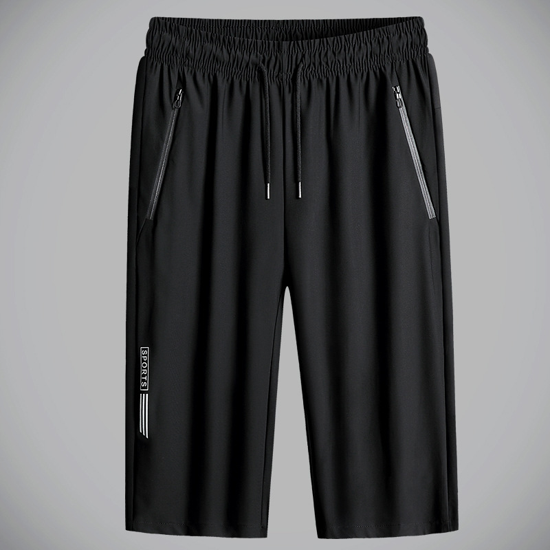 Summer Ice Silk Cropped Pants Men's High Elastic Lightweight Breathable Large Size Loose Sports Casual Quick-drying Air-conditioning Men's Pants