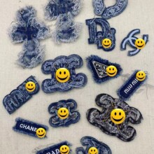 小香风P家缪缪家MIUMIU克罗心水洗牛仔布绣花标帽子标鞋袜标辅料