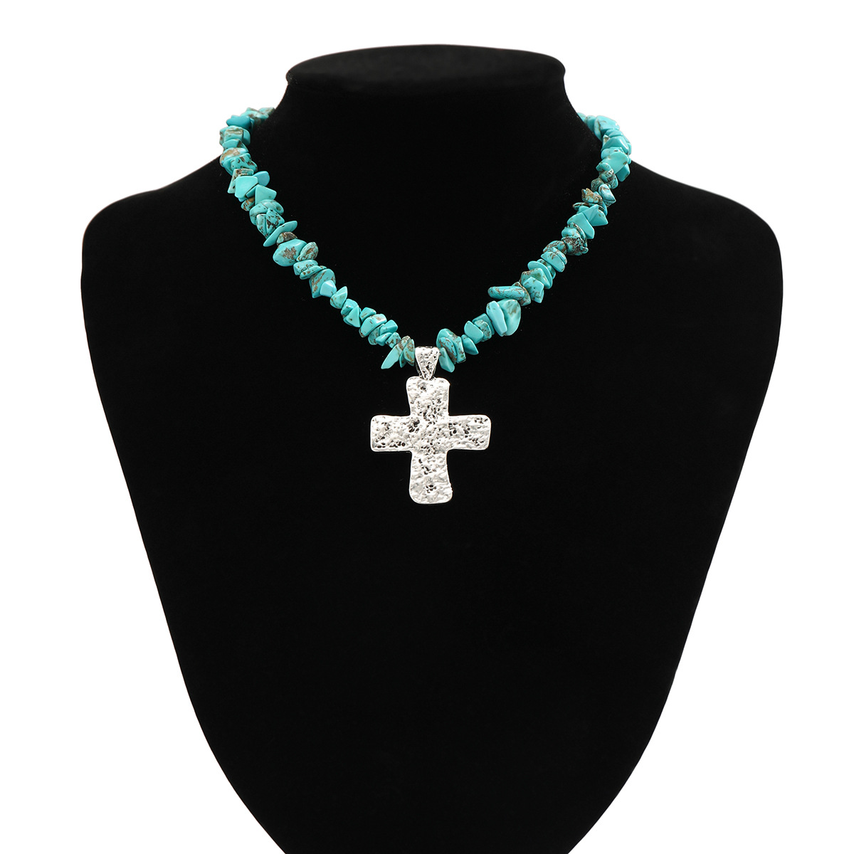 Schmuck Türkis Perlen Stein Damen Vielseitige Kreuz Halskette_voghion.com