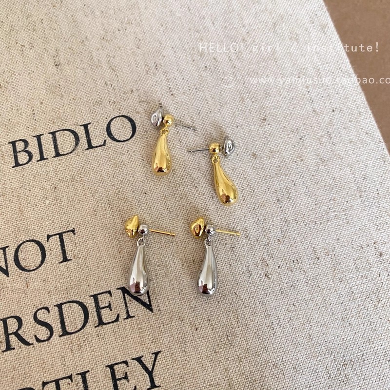 轻奢小众高级感双色水滴形耳环女时尚百搭气质磨砂拉丝小豆豆耳钉|undefined