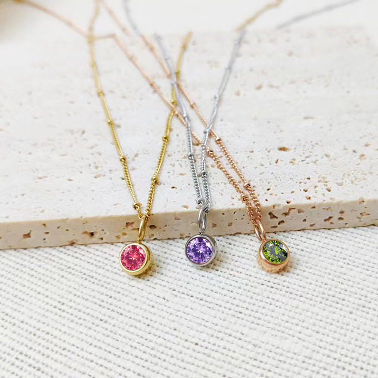 304 Stainless Steel Pendant Material 304 Stainless Steel 14K Gold Plated Basic Modern Style Classic Style Inlay Geometric Rhinestones Pendant Necklace